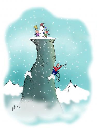 Cartoon: snow man (medium) by geomateo tagged snow,mountains,kids,climber,