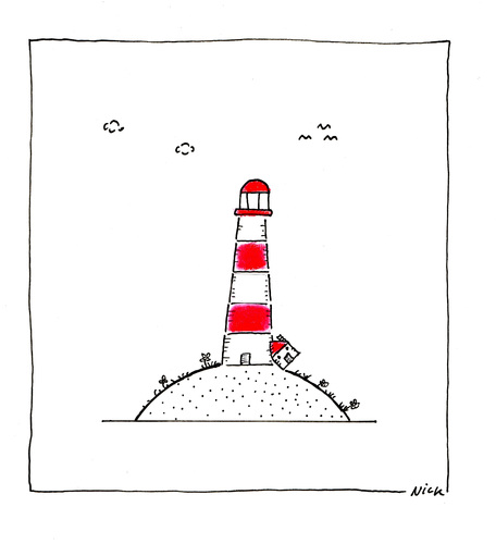 Cartoon: Bei Dir bin ich sicher! (medium) by Oliver Kock tagged blitzgarden,nick,cartoon,geborgenheit,sicherheit,leuchtturm,freundschaft,haus