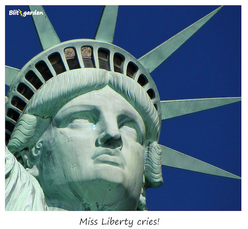 Cartoon: Miss Liberty cries! (medium) by Oliver Kock tagged miss,liberty,usa,amerika,obamacare,soziales,trump,präsident,demokratie,umweltschutz,cartoon,nick,blitzgarden
