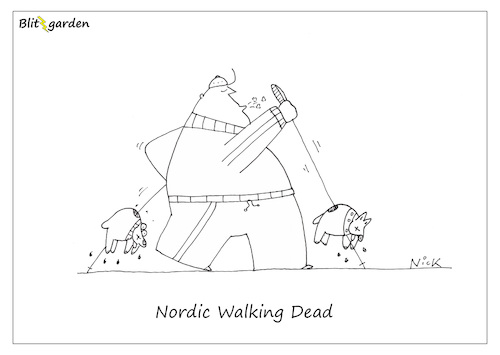 Cartoon: Nordic Walking Dead (medium) by Oliver Kock tagged sport,hunde,nordic,walking,tod,death,sports,cartoon,nick,blitzgarden
