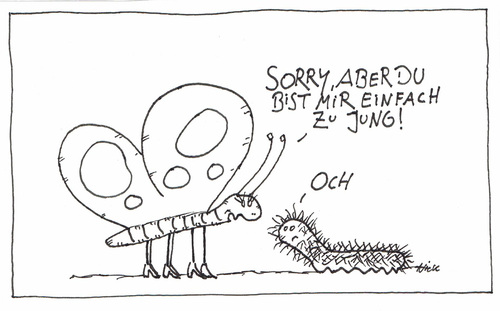 Cartoon: Och (medium) by Oliver Kock tagged blitzgarden,nick,cartoon,tiere,insekten,alter,enttäuschung,liebe,raupe,schmetterling
