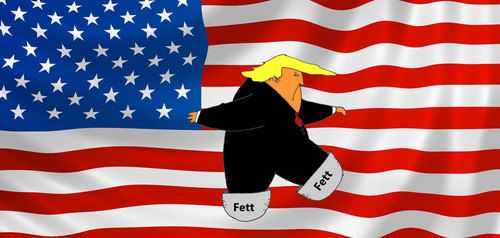 Cartoon: TRUMPEL (medium) by Oliver Kock tagged usa,us,wahlen,trump,clinton,pest,cholera,fettnapf,sexist,polit,clown,gefahr,amerika,demokratie