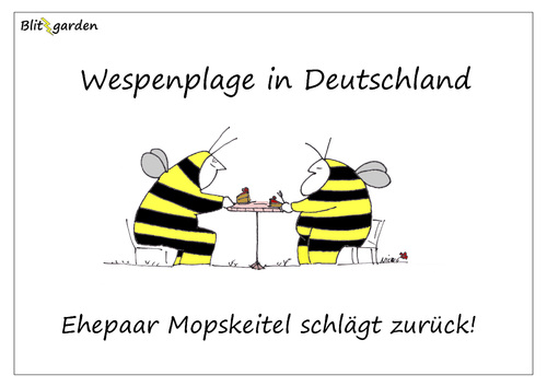 Cartoon: Wespenplage ... (medium) by Oliver Kock tagged wespen,wespenplage,sommer,deutschland,ehepaar,kostüm,kuchen,cartoon,nick,blitzgarden