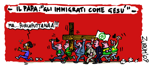 Cartoon: IMMIGRANTS AS JESUS (medium) by Zurum tagged immigrants,pope,razzismo