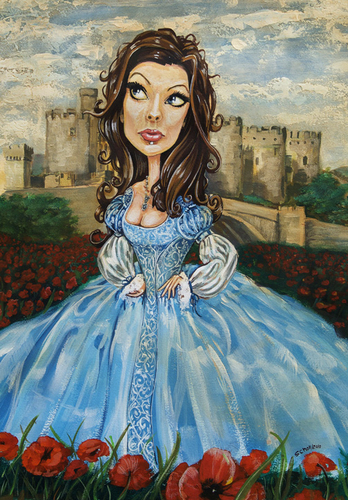Cartoon: Blue Sunday (medium) by michaelscholl tagged woman,cartoon,portrait,dress,castle,poppies,sexy