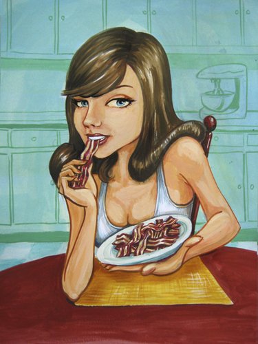 Cartoon: mmmmm....bacon! (medium) by michaelscholl tagged sexy,woman,eating,bacon