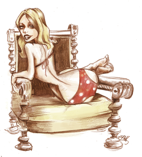 Cartoon: the chair (medium) by michaelscholl tagged woman,cartoon,sexy,swimsuit,bathing,suit,chair,sitting