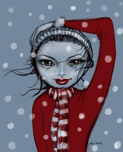 Cartoon: winter color (medium) by michaelscholl tagged winter,snow,hat,scarf,wind,woman