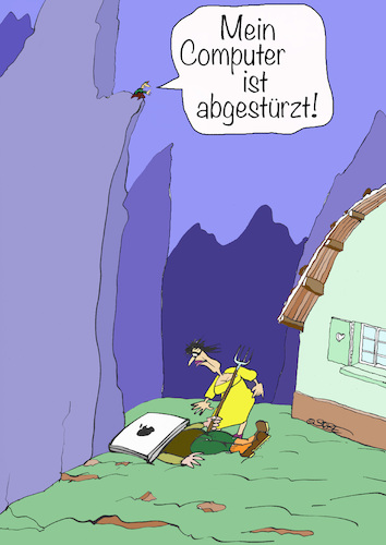 Cartoon: Absturz (medium) by sobecartoons tagged unfall,dachschaden,systemabsturz,unfall,dachschaden,systemabsturz