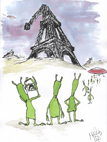 Cartoon: after War (medium) by Mirek tagged tourism,ufo,paris