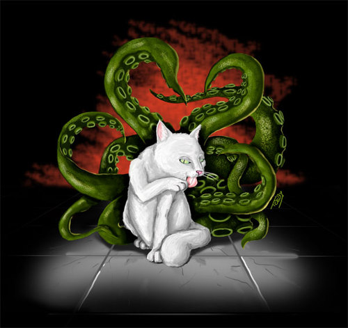 Cartoon: Cat n Tentacles (medium) by Toeby tagged cat,katze,tentacle,tentakel,cover,audiobook,hörspiel,toeby,mark,töbermann