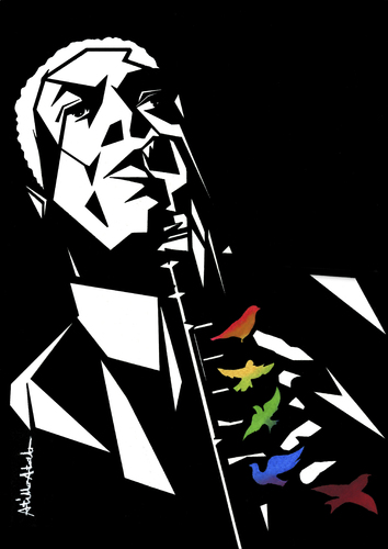 Cartoon: Charlie Parker - Bird (medium) by Atilla Atala tagged jazz,bird,charlie,parker,alto,saxophone,bebop