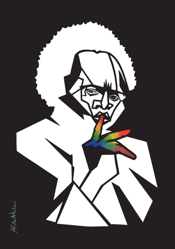 Cartoon: Miles Davis (medium) by Atilla Atala tagged miles,davis,jazz,portrait,rainbow,cool,trompet