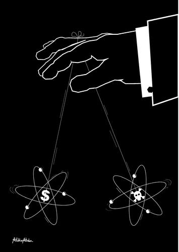 Cartoon: Nuclear Energy and Money (medium) by Atilla Atala tagged nuclear,energy,money,radiation,cancer