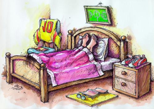 Cartoon: Sleeping ... (medium) by Liviu tagged sleep,feet,football,bed,