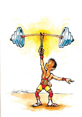 Cartoon: stick power (medium) by Liviu tagged weight,sticks,little,man