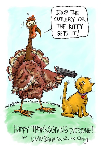 Cartoon: Happy Thanksgiving (medium) by dbaldinger tagged holiday,thanksgiving,usa,turkey,cat