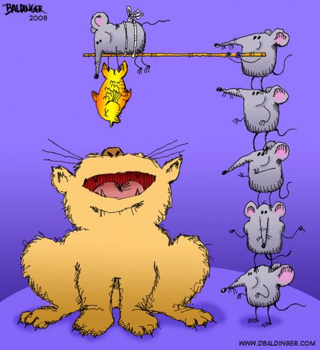 Cartoon: Preemptive Strike (medium) by dbaldinger tagged cat,mice,animals,fish