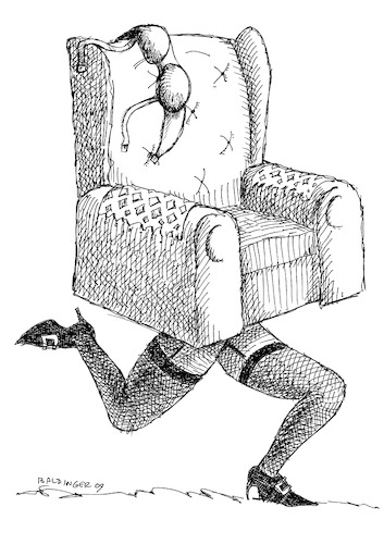Cartoon: Woman (medium) by dbaldinger tagged woman,chair,running