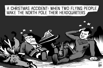 Cartoon: A Christmas accident (medium) by sinann tagged christmas,accident,santa,claus,superman,north,pole