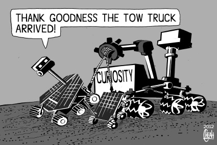 Cartoon: Curiosity Mars mission (medium) by sinann tagged curiosity,mars,mission,rovers,tow,truck