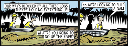 Cartoon: Dammers and logs (medium) by sinann tagged logs,dammers,dammed,up,crocodile,river