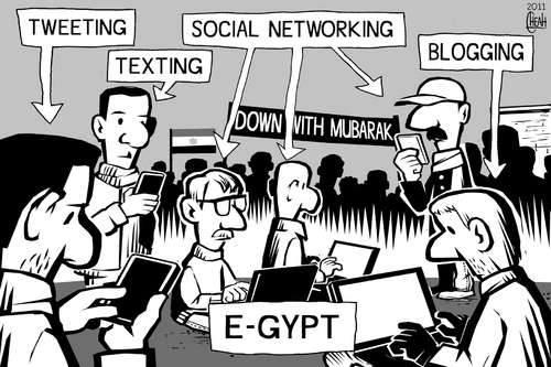 Cartoon: Egypt online protesters (medium) by sinann tagged egypt,online,tech,protesters