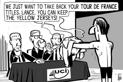 Cartoon: Lance Armstrong jerseys (medium) by sinann tagged lance,armstrong,tour,de,france,yellow,jerseys