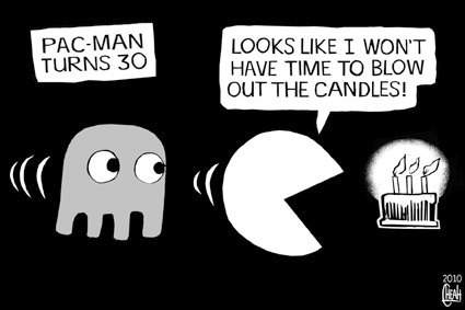 Cartoon: Pac Man at 30 (medium) by sinann tagged pac,man,candles,30th,birthday,anniversary