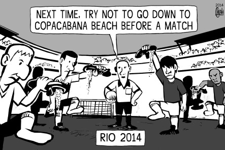 Cartoon: Rio 2014 (medium) by sinann tagged rio,world,cup,football,2014,copacabana,sand,in,boots