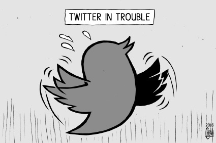 Cartoon: Twitter in trouble (medium) by sinann tagged twitter,trouble,problems,shares,down
