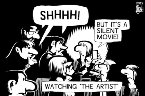 Cartoon: Watching The Artist (medium) by sinann tagged cellphone,watch,movie,silent,artist,the