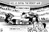 Cartoon: USA vs Japan Robot War (small) by sinann tagged robot,usa,japan,challenge,war,duel