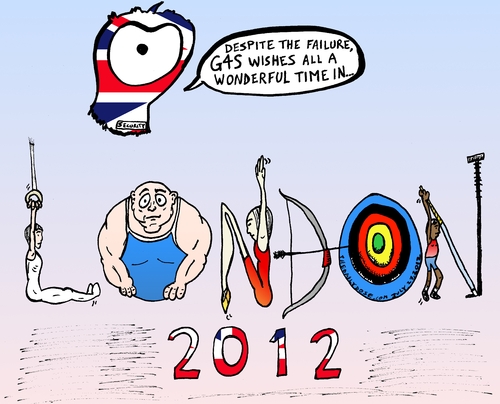 Cartoon: A very G4S 2012 Olympics Wish (medium) by laughzilla tagged olympic,olympics,2012,games,g4s,caricature,editorial,cartoon,satire,parody,laughzilla,thedailydose,sports,athletics,greeting