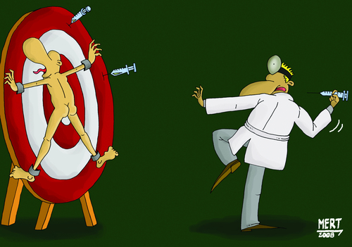 Cartoon: THE DOCTOR (medium) by MERT_GURKAN tagged health,dart,doctor,caricature