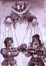 Cartoon: ROCKY_VS_RAMBO (small) by MERT_GURKAN tagged uncle sam usa rocky rambo muppet caricature