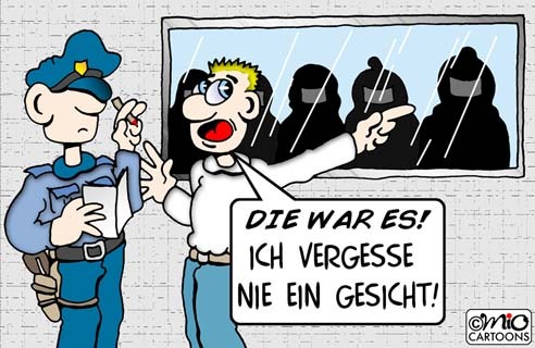 Cartoon: Gegenüberstellung (medium) by MiO tagged gegenüberstellung,polizei,burka