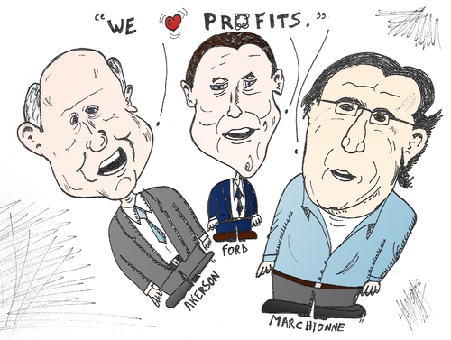 Cartoon: Big Three Auto Bosses cartoon (medium) by BinaryOptions tagged akerman,marchionne,ford,gm,general,motors,chrysler,motor,auto,car,autos,automobile,automobiles,caricature,editorial,financial,business,comic,cartoon,optionsclick,binary,options,trader,option,trading,trade,finance,satire,parody,news,economic,chairman,ceo,humor