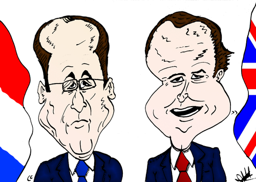 Cartoon: Cameron and Hollande caricature (medium) by BinaryOptions tagged optionsclick,binary,option,options,trade,trading,trader,england,britain,france,cameron,hollande,business,news,editorial,political,politician,politics,cartoon,caricature,comic,webcomic,finance,europe