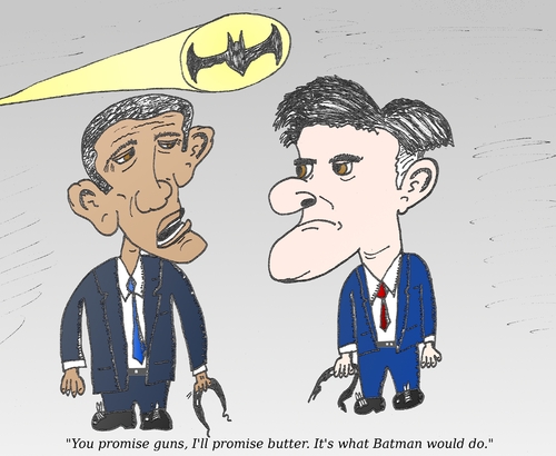 Cartoon: Obama Romney and the Batsignal (medium) by BinaryOptions tagged binary,option,trader,options,trading,obama,romney,cariacture,batman,batsignal,financial,editorial,business,cartoon,comic,parody,satire