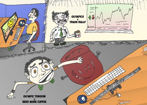 Cartoon: Olympic Trading Cartoon (medium) by BinaryOptions tagged olympic,cartoon,parody,satire,business,trading,binary,options,trader,comic,optionsclick,editorial,financial,market,investor