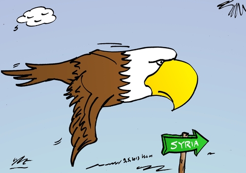 Cartoon: US Bald Eagle on way to Syria (medium) by BinaryOptions tagged syria,wmd,bald,eagle,usa,economic,bird,power,investor,trading,binary,option,options,trade,investment,finances,money,optionsclick,editorial,cartoon,caricature,political,business,news