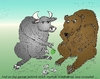 Cartoon: Bull and Bear caricature (small) by BinaryOptions tagged binary,option,options,trader,trading,cartoon,caricature,bull,bear,financial,capital,market,apple,money,anima,animals,comic