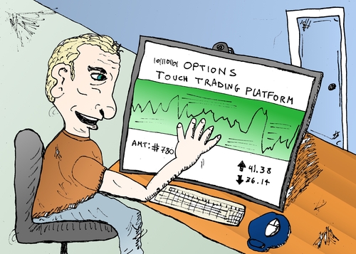 Cartoon: Binary Options Touch trading (medium) by BinaryOptionsBinaires tagged binary,options,trading,touch,platform,option,optionsclick,caricature,cartoon,screen,screener,roi