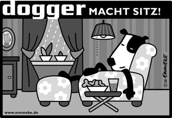 Cartoon: dogger macht sitz! (medium) by EMMEKE tagged animals,character,dogger,comic,tiere,dog,hund,faul,lazy,seat,cookies,livingroom,wohnzimmer,limo,kekse