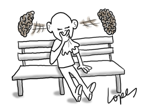 Cartoon: Strong Sneeze (medium) by Lopes tagged gesundheit,sneeze,brain,cold,flu,handkerchief,influenza