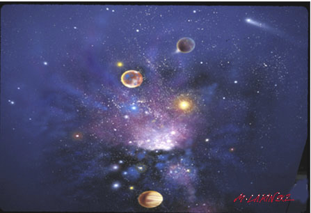 Cartoon: Planets above (medium) by marcoangelo tagged murals,airbrush,illustration,universe,stars