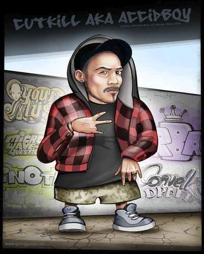 Cartoon: CUTKILL AKA ACCIDBOY (medium) by gamez tagged cutkill,gamez,gmz,aka,accidboy,hiphop,rap,graffiti,stencil,wallart