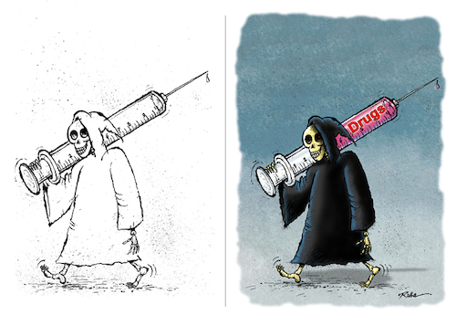 Cartoon: Drugs - Ridha H. Ridha (medium) by Ridha Ridha tagged drugs,death,addicted,dangerous,rrisky,ridha