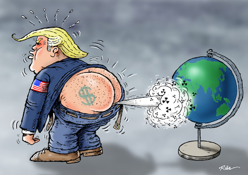 Cartoon: When the wind blows (medium) by Ridha Ridha tagged trump,usa,war,military,security